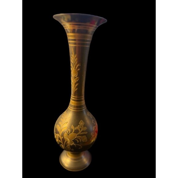 Vintage Etched Brass Vase 15" tall; floral motifs - Picture 2 of 13